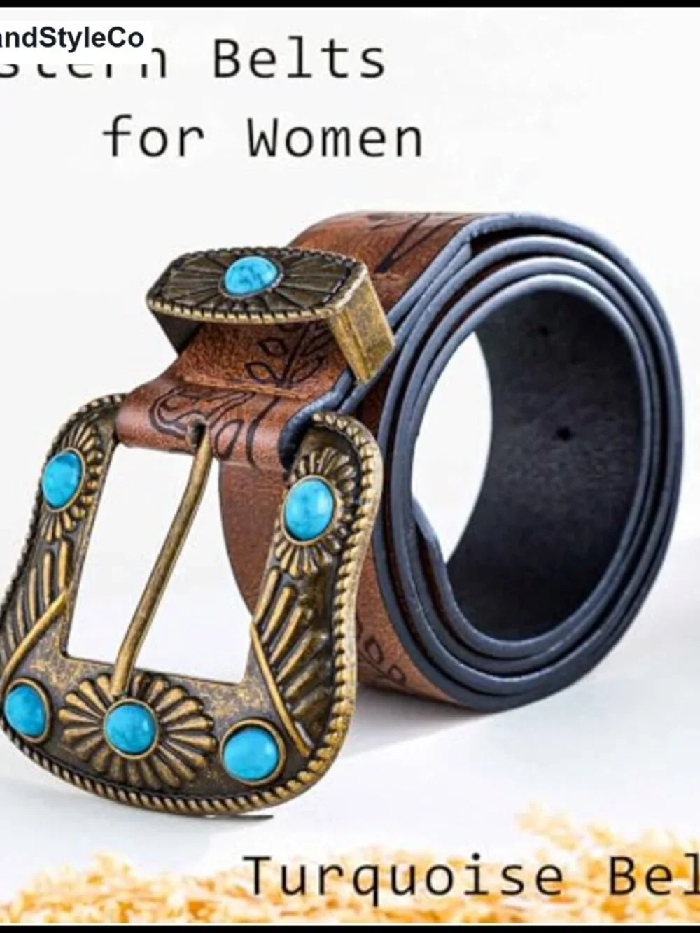 Women's Turquoise Cowgirl Belt PU Leather Western Embossed